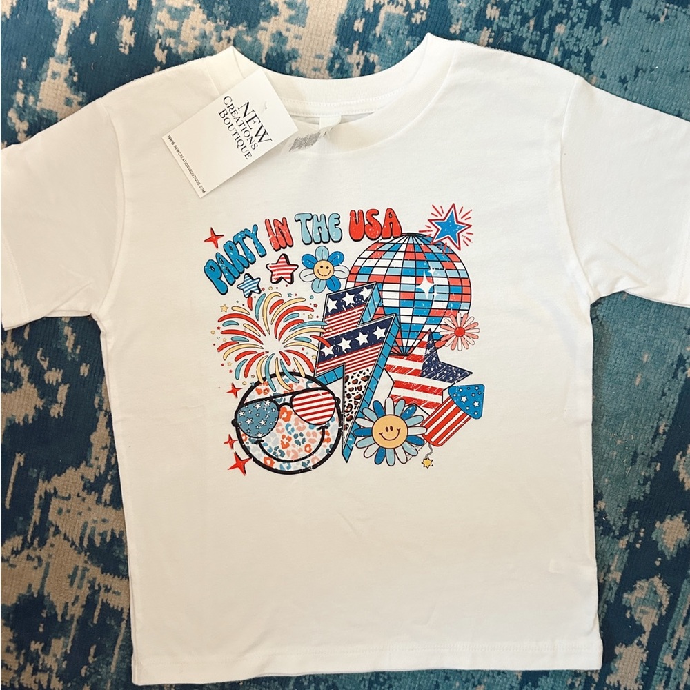 Kids White USA Graphic T-Shirt
